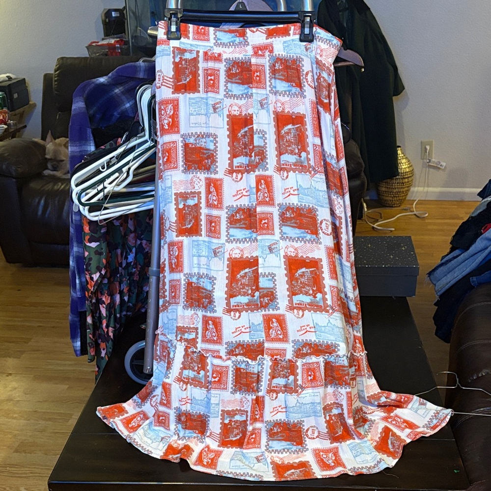 SO Patchwork Red and White Maxi Skirt